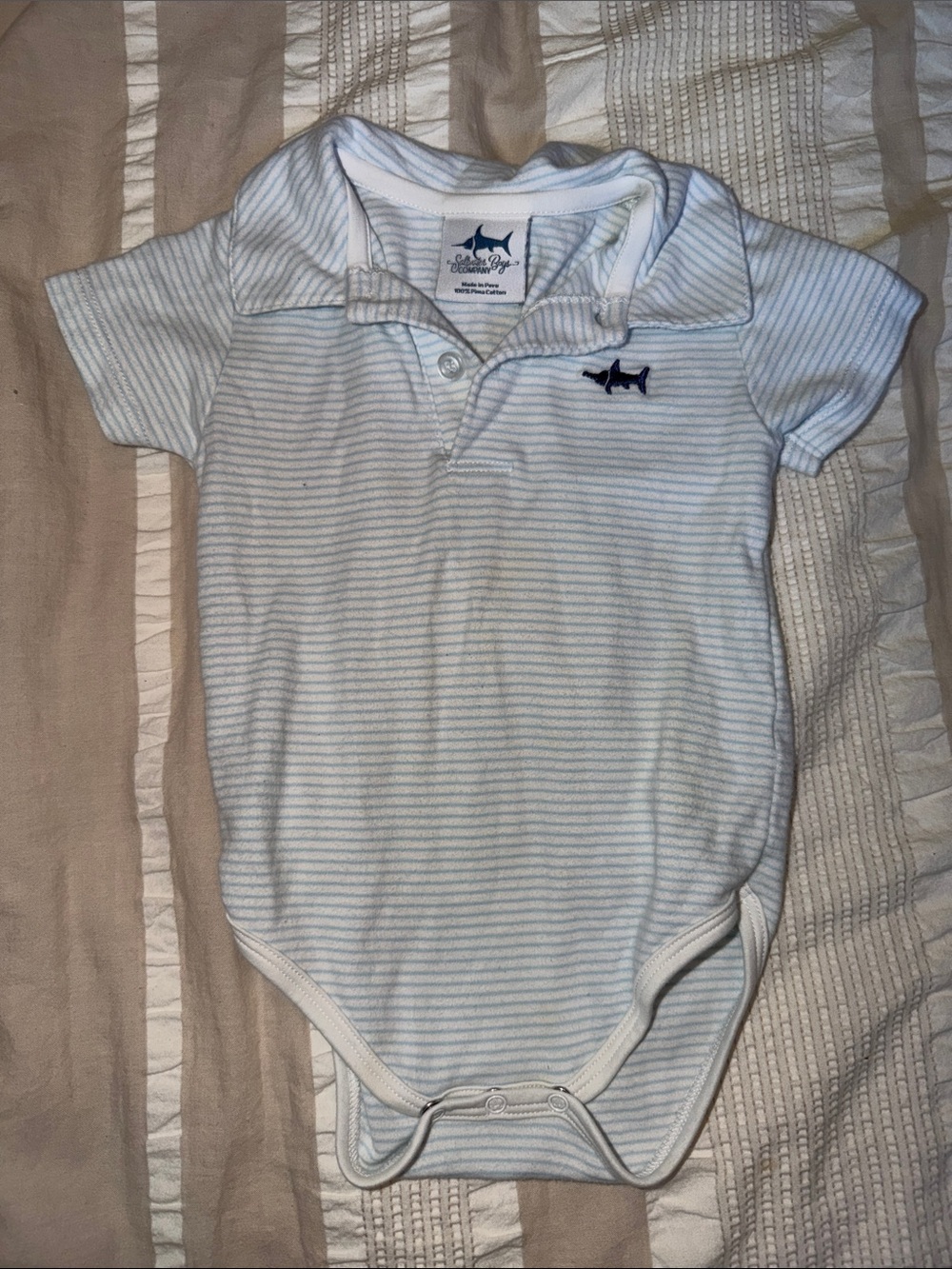 Shark-Logo Blue Stripe Polo Bodysuit for Kids